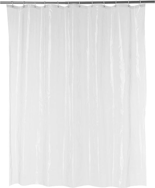 Amazon Basics Clear Vinyl Shower Curtain Liner, Heavyweight Liner with Rust-proof Metal Grommets and Plastic Shower Hooks - 72 x 72 Inches, Clear