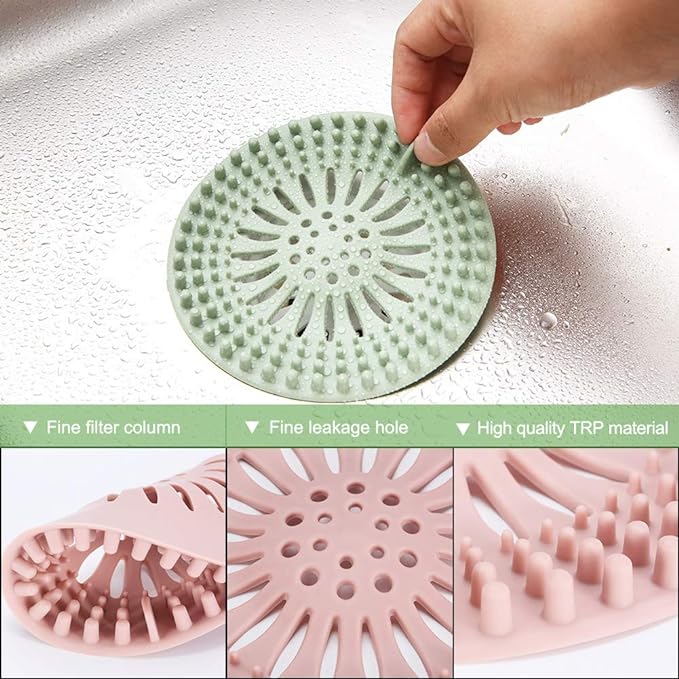 Hair Catcher Durable Silicone Hair Stopper Shower Drain Covers Easy to Install and Clean Suit for Bathroom Bathtub and Kitchen 5 Pack