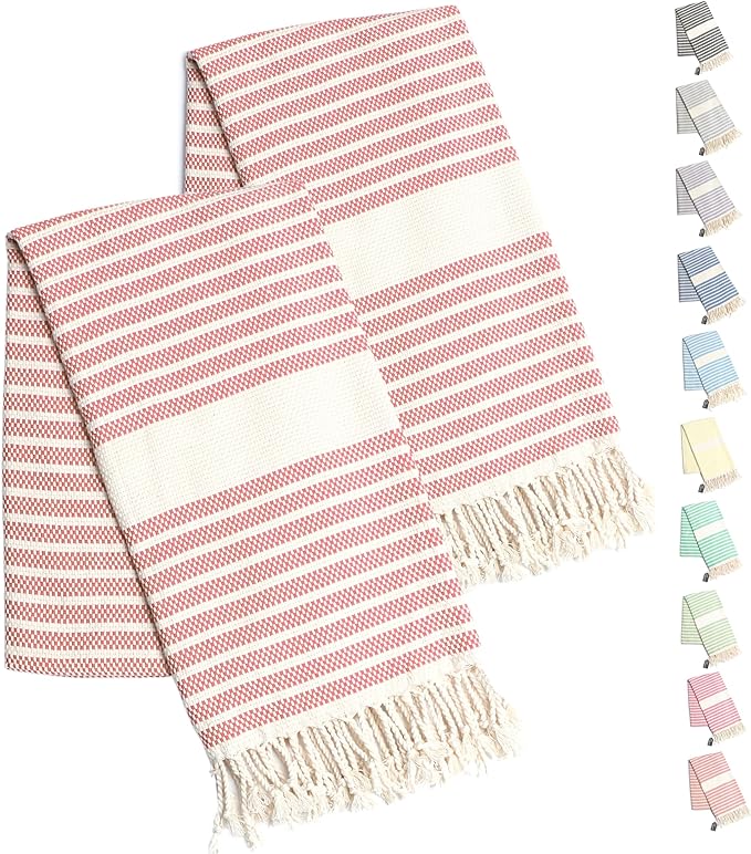 BAY LAUREL Set of 2 Turkish Towel Sand Free Quick Dry Turkish Cotton Beach Blanket Beach Essentials Beach Towel Oversized Turkish Beach Towels Extra Large Sandfree Thin Travel Towel Cute Summer Throw