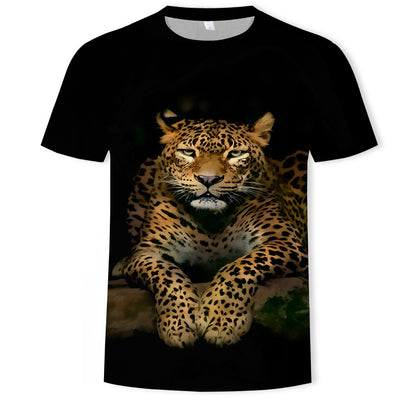 New Amazon Foreign Trade Summer Wear Fashion Men's T-shirt Lion Tiger 3d Digital Printed Short-Sleeved Top