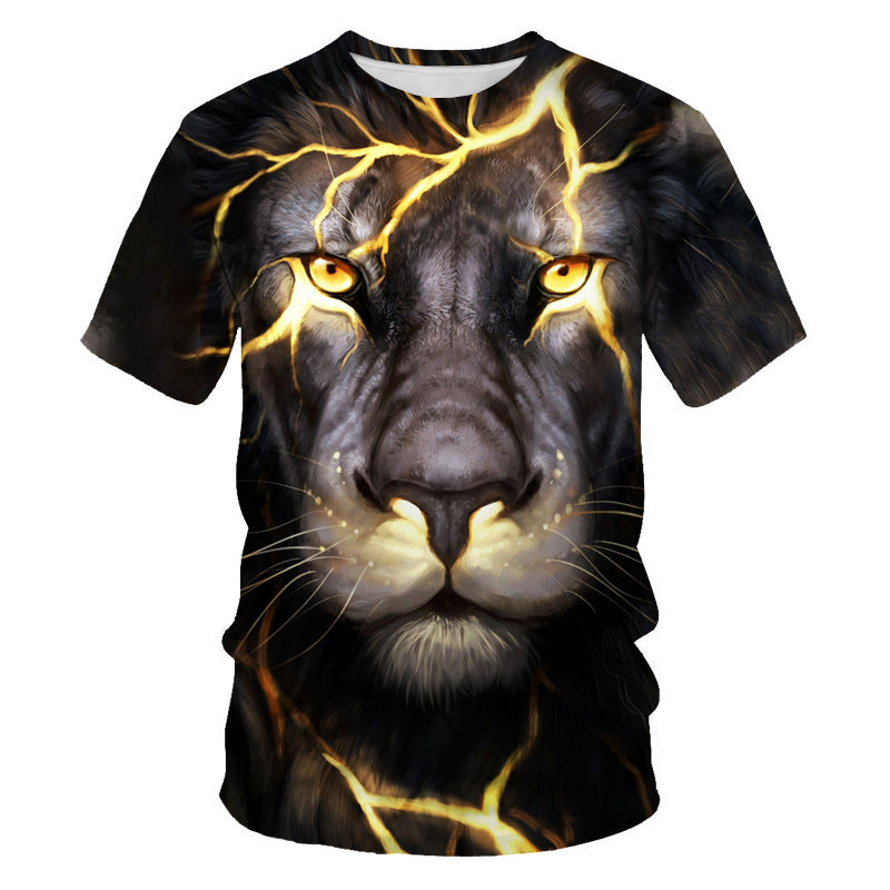 New Amazon Foreign Trade Summer Wear Fashion Men's T-shirt Lion Tiger 3d Digital Printed Short-Sleeved Top