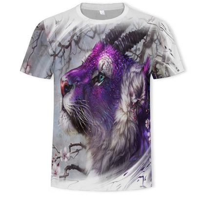 New Amazon Foreign Trade Summer Wear Fashion Men's T-shirt Lion Tiger 3d Digital Printed Short-Sleeved Top