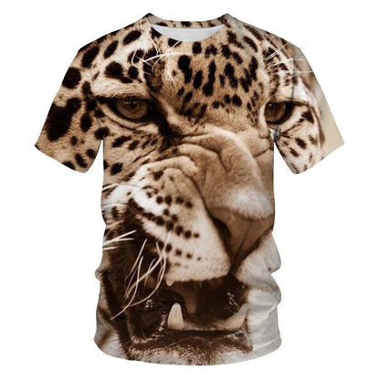 New Amazon Foreign Trade Summer Wear Fashion Men's T-shirt Lion Tiger 3d Digital Printed Short-Sleeved Top