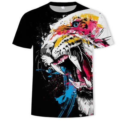 New Amazon Foreign Trade Summer Wear Fashion Men's T-shirt Lion Tiger 3d Digital Printed Short-Sleeved Top