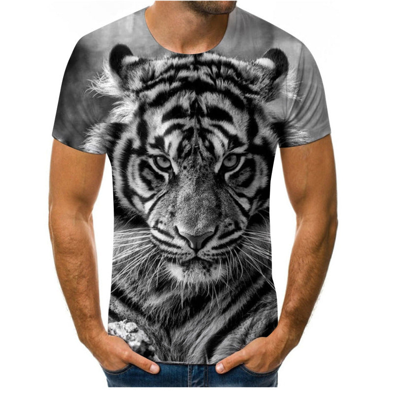 New Amazon Foreign Trade Summer Wear Fashion Men's T-shirt Lion Tiger 3d Digital Printed Short-Sleeved Top