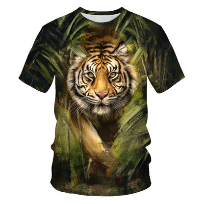 New Amazon Foreign Trade Summer Wear Fashion Men's T-shirt Lion Tiger 3d Digital Printed Short-Sleeved Top