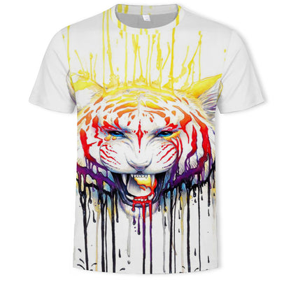 New Amazon Foreign Trade Summer Wear Fashion Men's T-shirt Lion Tiger 3d Digital Printed Short-Sleeved Top