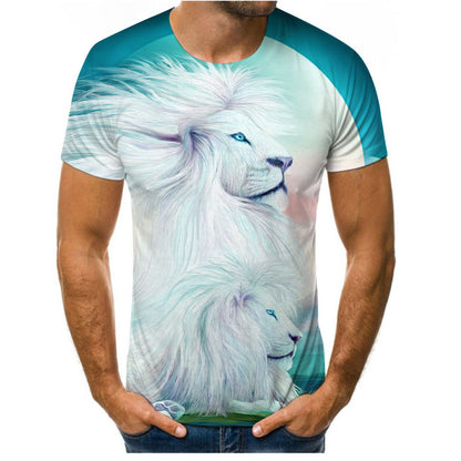 New Amazon Foreign Trade Summer Wear Fashion Men's T-shirt Lion Tiger 3d Digital Printed Short-Sleeved Top