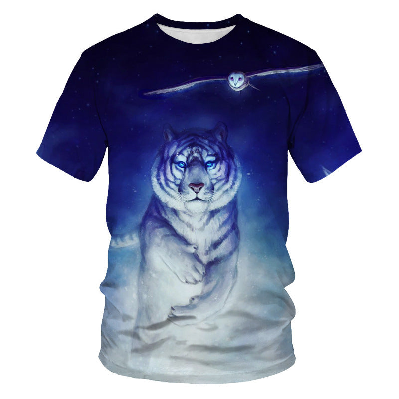 New Amazon Foreign Trade Summer Wear Fashion Men's T-shirt Lion Tiger 3d Digital Printed Short-Sleeved Top